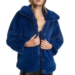 NWT Revolve Bardot Pia Bomber Faux Fur Jacket Blue Size Medium